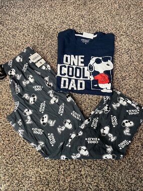 Peanuts Joe Cool Navy 'One Cool Dad' Snoopy Pajama Lounge Set Mens Small | NWT